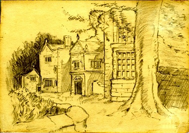 A drawing of the rear of the hall by Kathleen Isherwood