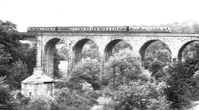 Marple Goyt Viaduct with a Hayfield-Manchester d.m.u. crossing in June 1968 (I. R. Smith)