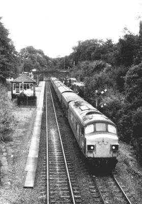 The Down Harwich Boat Train, the 7.2B Harwich Parkeston Quay - Manchester clatters through Marple on 12th August 1979.