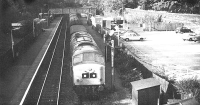 The Harwich Boat Train (1516 Manchester Piccadilly to Harwich Parkeston Quay) heads south through Marple on the 7th October, 1978.